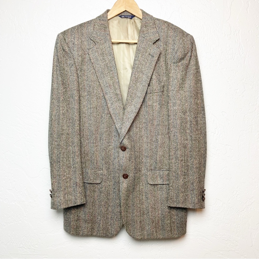 Classic Men's Herringbone Wool Blazer - Neutral Brown